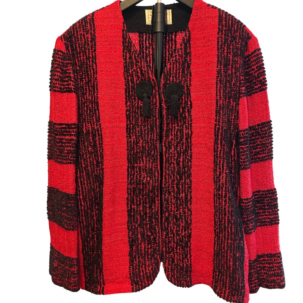 Vintage 90s Zonda Nellis Red and Black Women's jacket cardigan. Size Medium